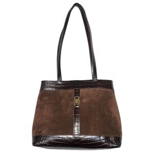 Salvatore Ferragamo Brown Suede and Leather Tote Bag